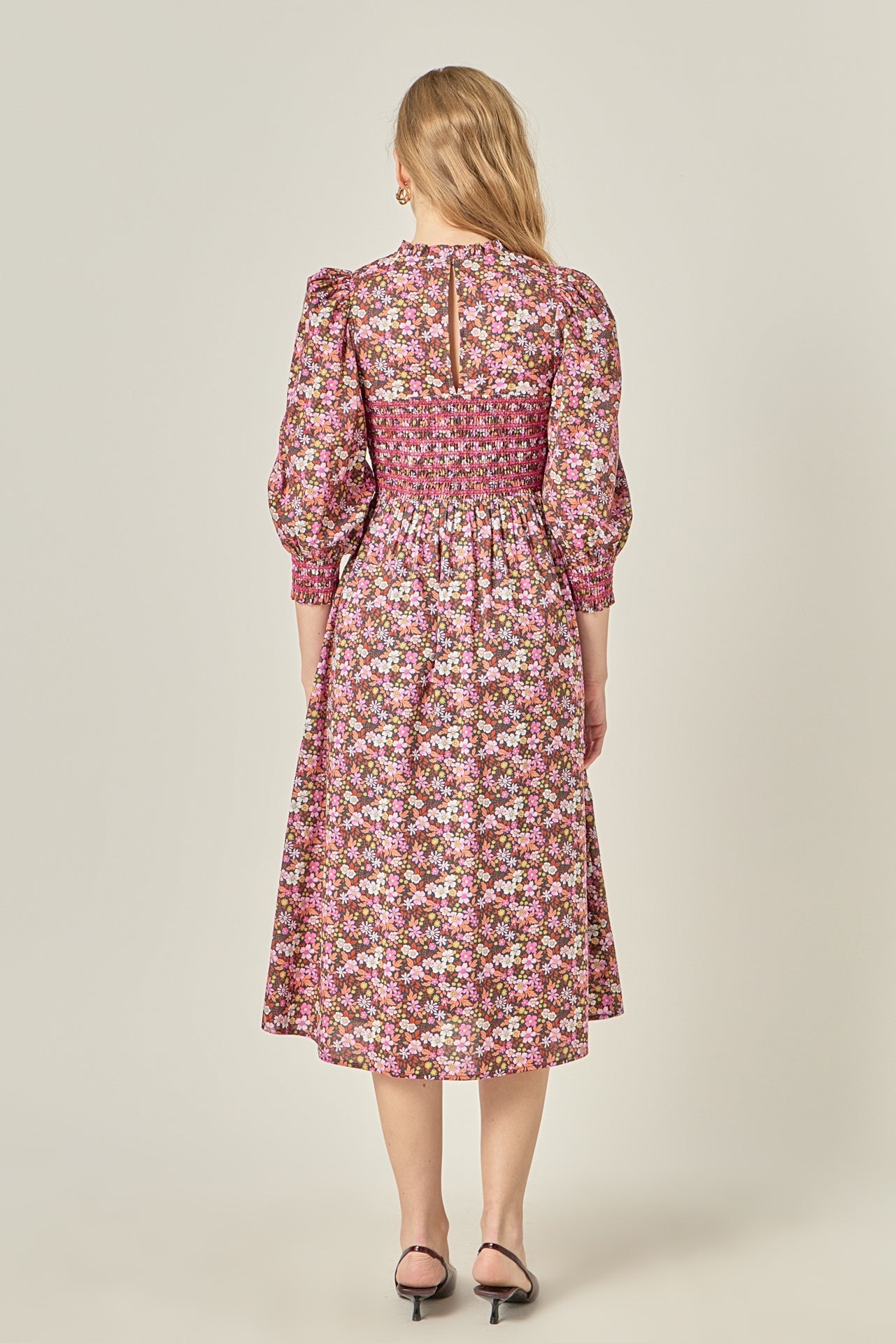 ENGLISH FACTORY - Smocked Floral Midi Dress - DRESSES available at Objectrare