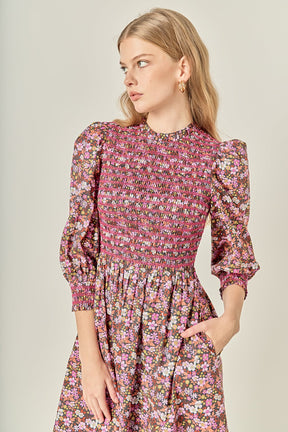 ENGLISH FACTORY - Smocked Floral Midi Dress - DRESSES available at Objectrare