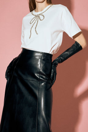 Flare Faux Leather Midi Skirt