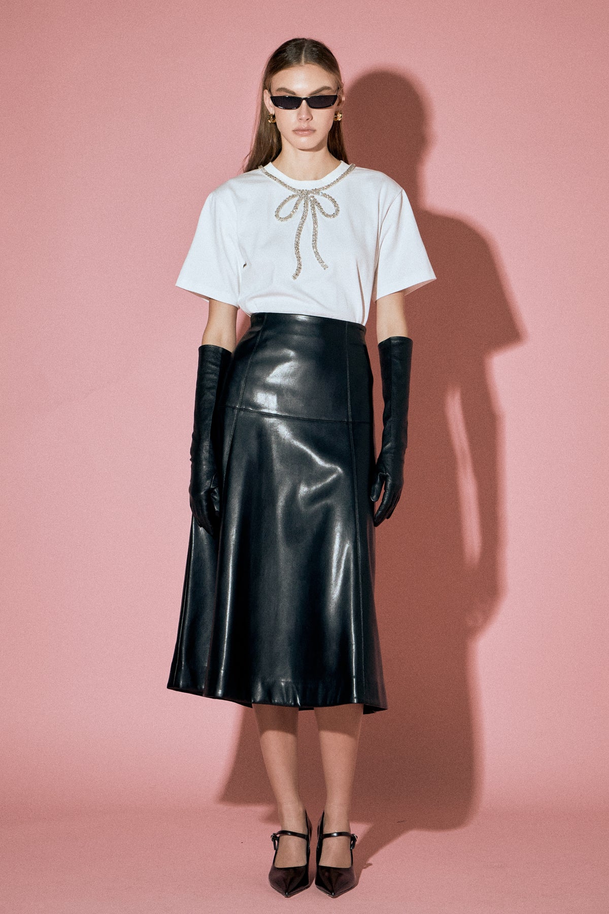 Flare Faux Leather Midi Skirt