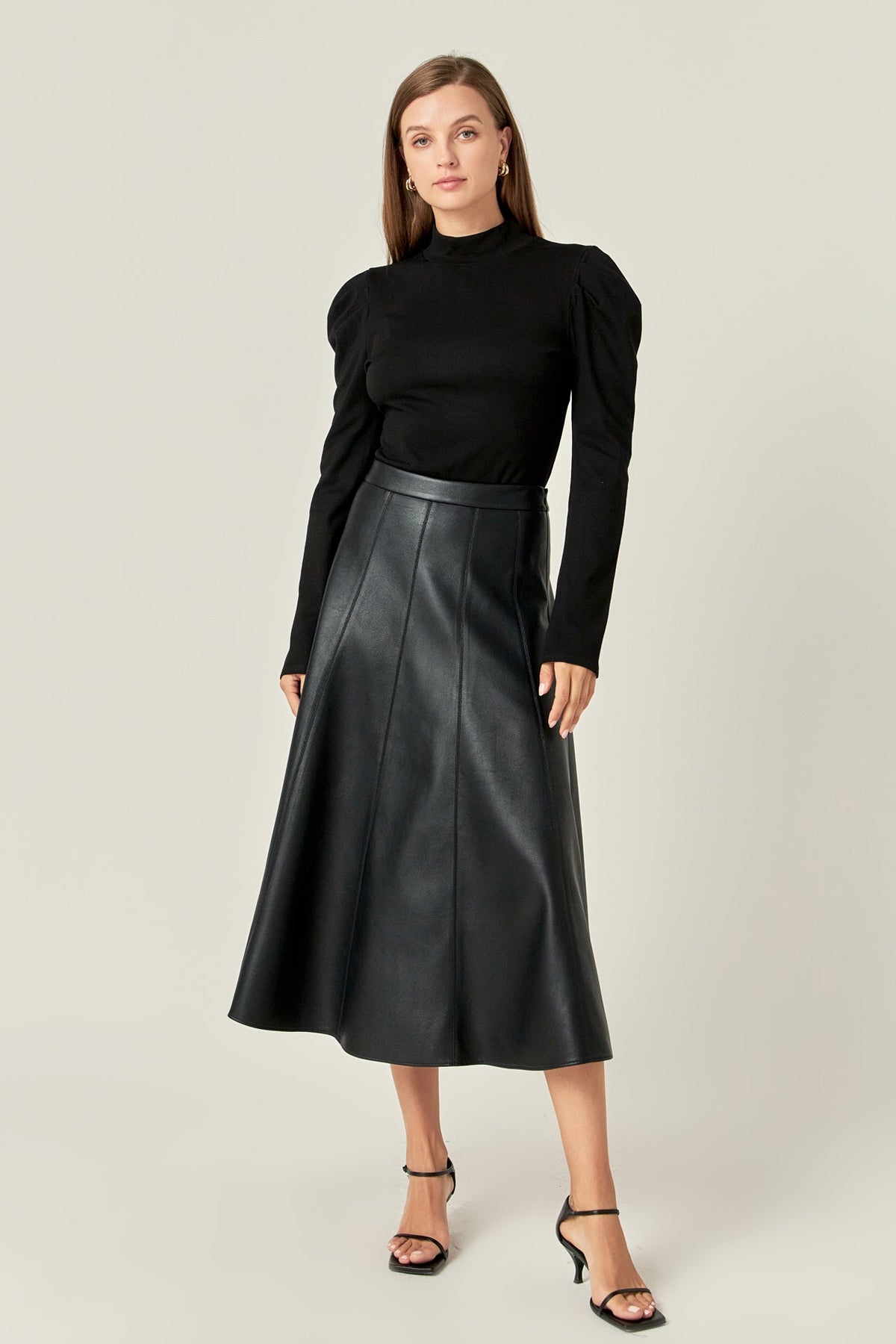 ENGLISH FACTORY - English Factory - Flare Faux Leather Midi Skirt - SKIRTS available at Objectrare