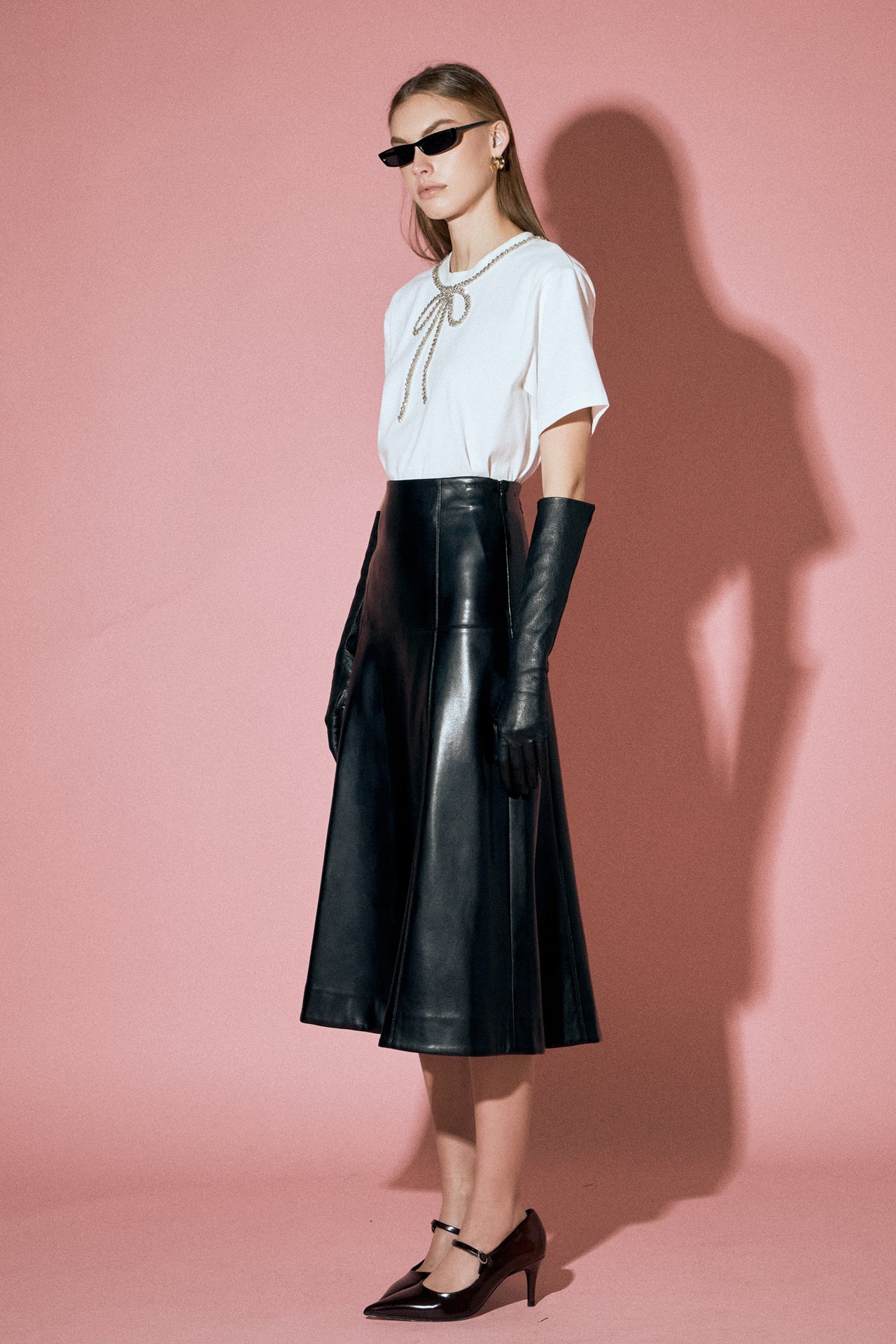 Flare Faux Leather Midi Skirt