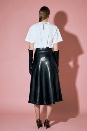 ENGLISH FACTORY - PU High Waisted Midi Skirt in Black - SKIRTS available at Objectrare