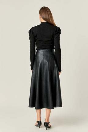 ENGLISH FACTORY - Flare Faux Leather Midi Skirt - SKIRTS available at Objectrare