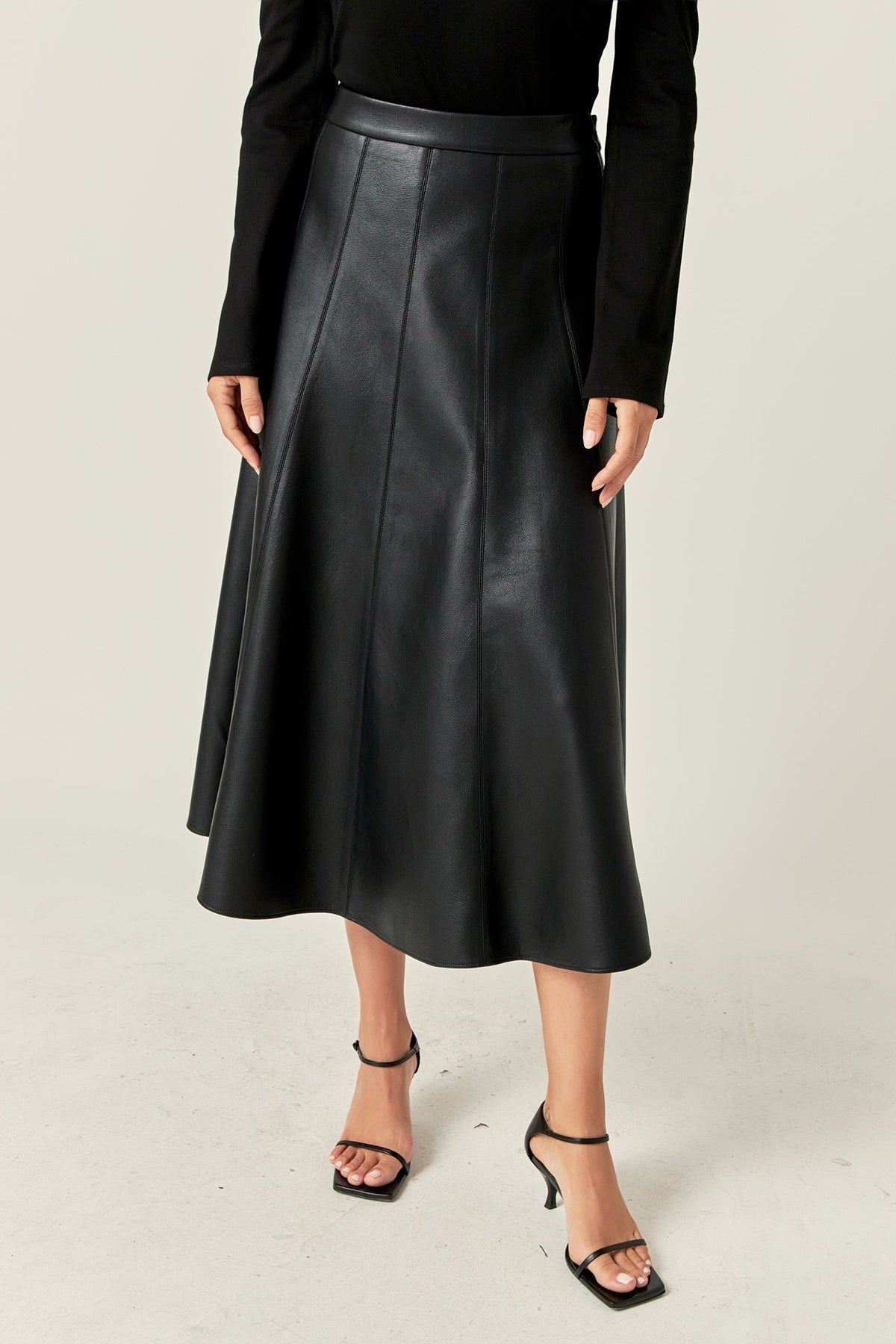 ENGLISH FACTORY - English Factory - Flare Faux Leather Midi Skirt - SKIRTS available at Objectrare