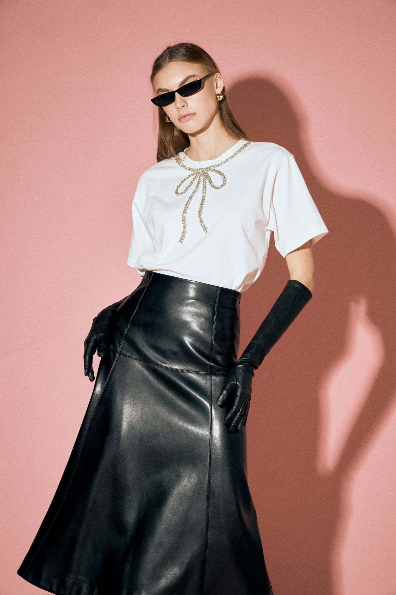 Flare Faux Leather Midi Skirt