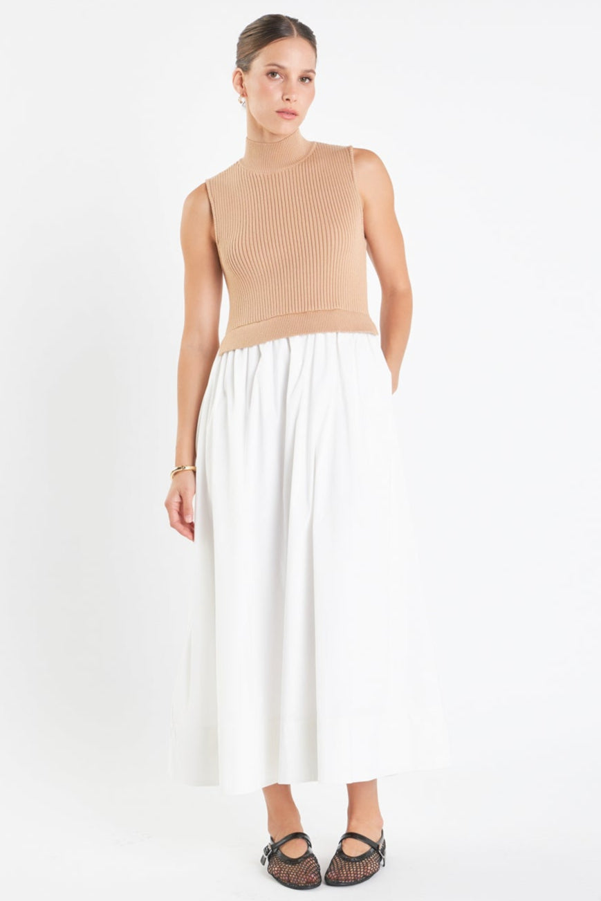 Mixed Media Turtle Neck Midi Dress