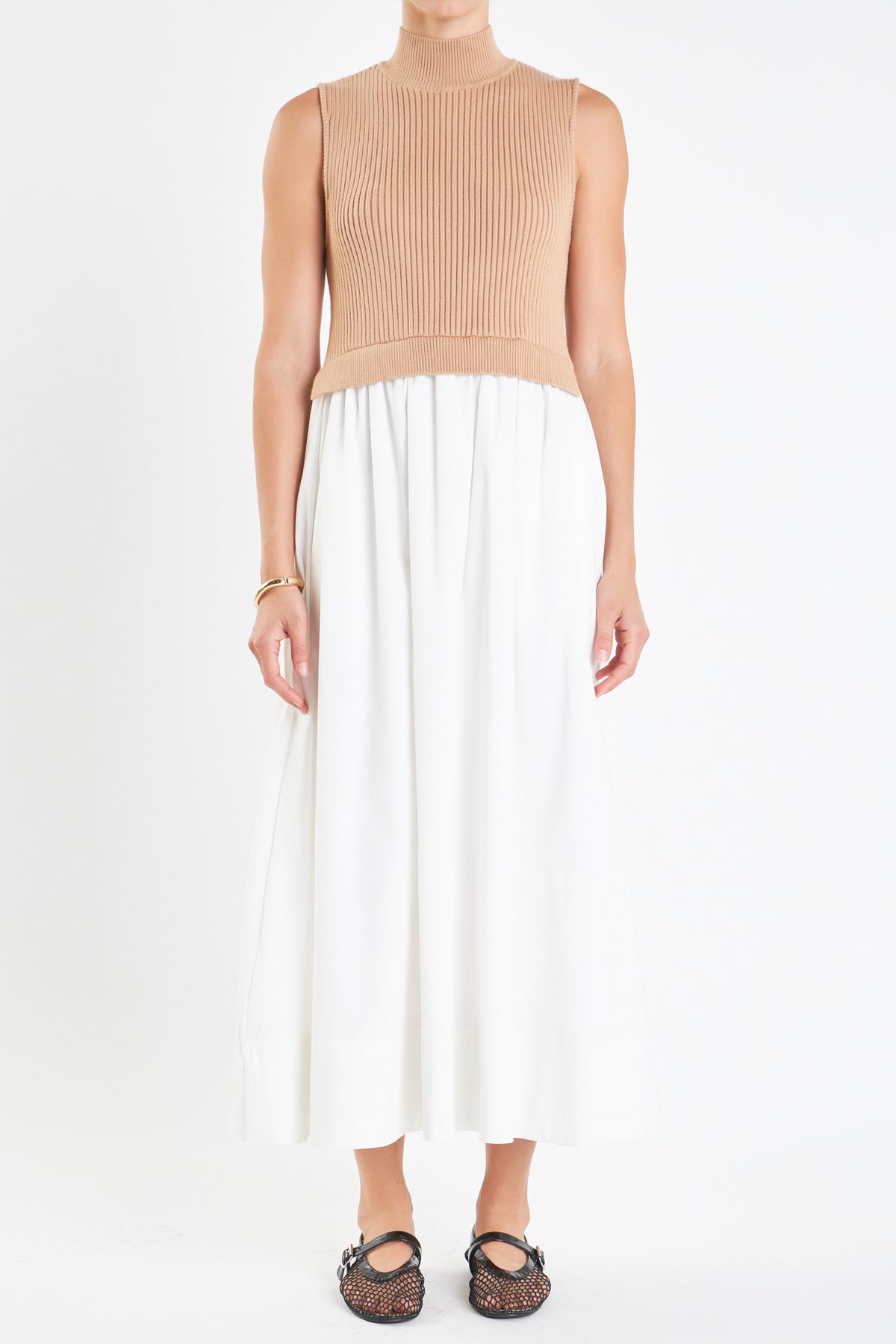 Mixed Media Turtle Neck Midi Dress