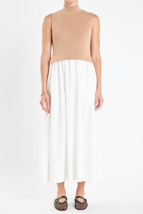 Mixed Media Turtle Neck Midi Dress