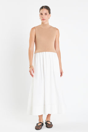 Mixed Media Turtle Neck Midi Dress