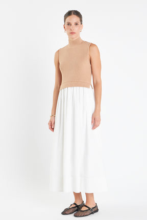 Mixed Media Turtle Neck Midi Dress
