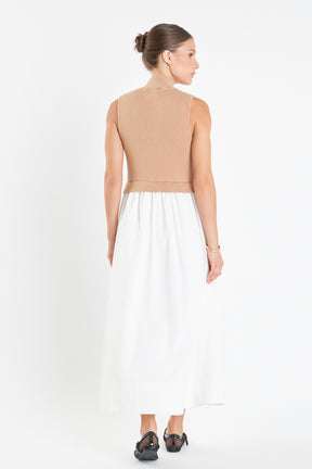 Mixed Media Turtle Neck Midi Dress