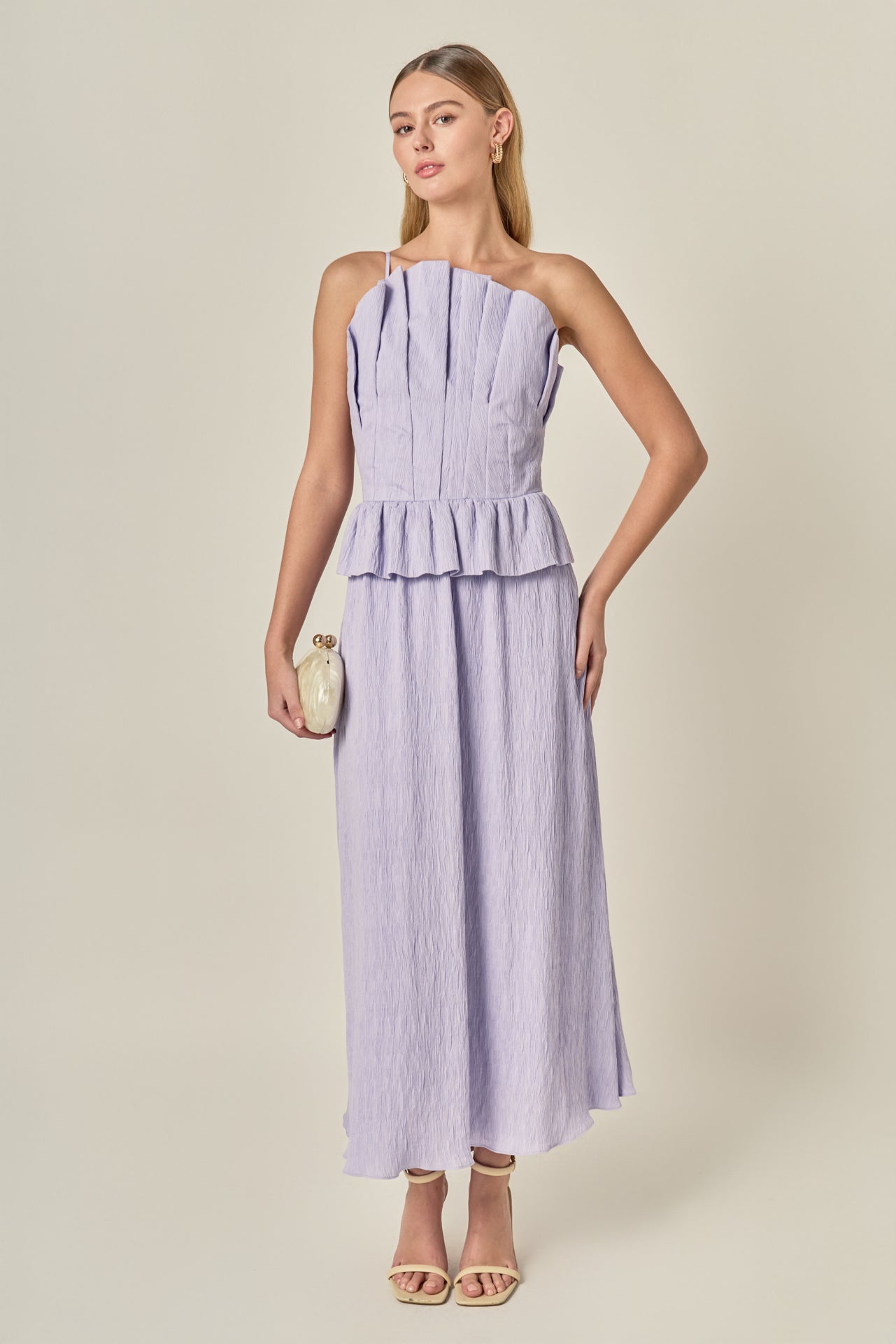 english factory purple dress English Factory Women's Smocked Balloon Sleeve Dress