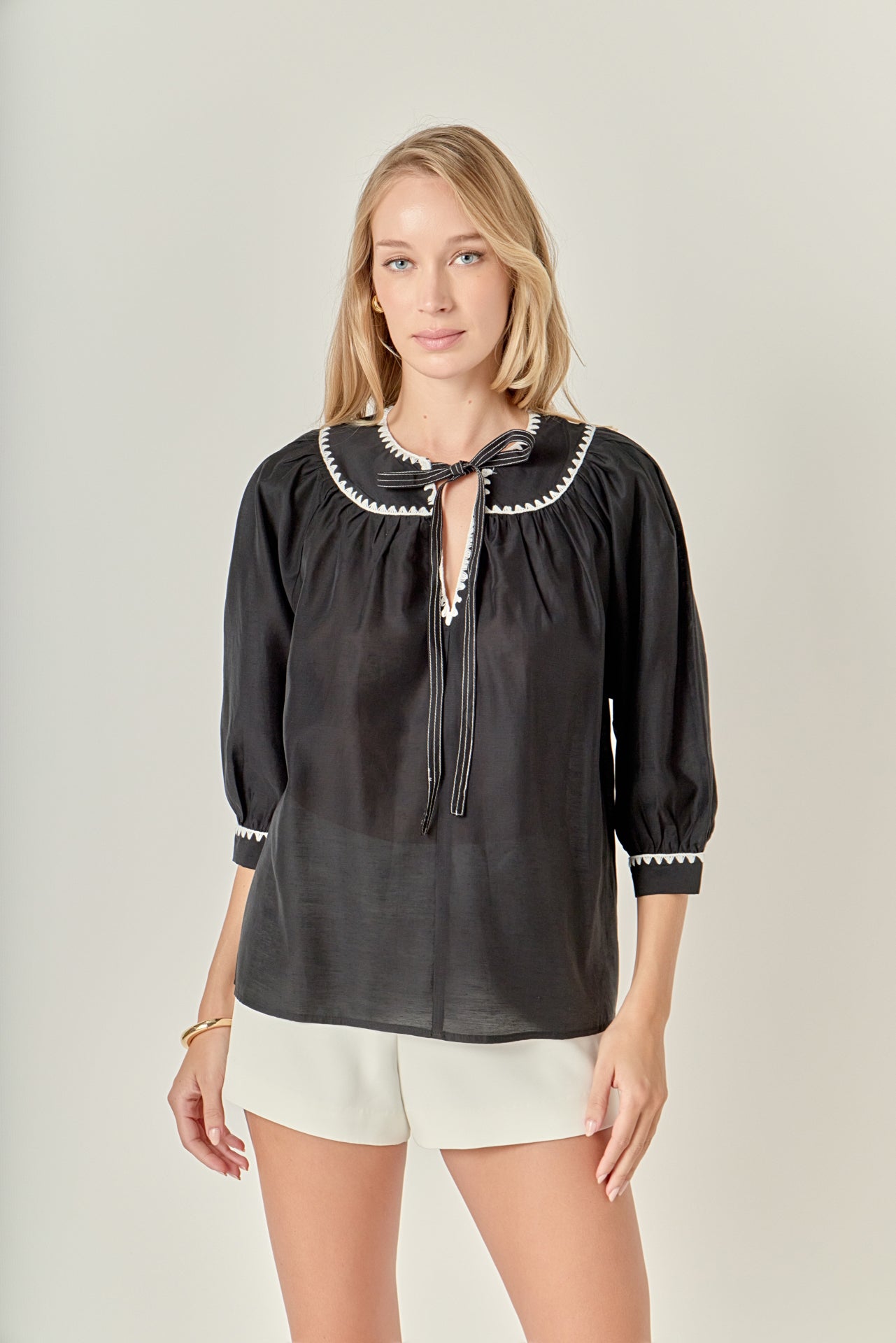 ENGLISH FACTORY - Embroidery Bow Detailed Top - TOPS available at Objectrare