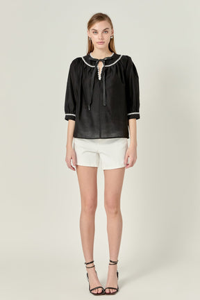 ENGLISH FACTORY - Embroidery Bow Detailed Top - TOPS available at Objectrare