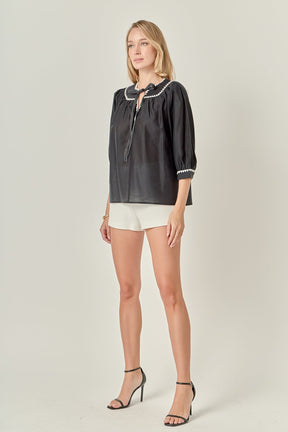 ENGLISH FACTORY - Embroidery Bow Detailed Top - TOPS available at Objectrare