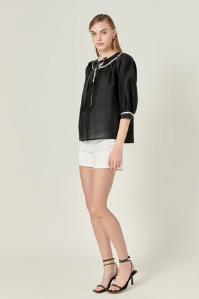 ENGLISH FACTORY - Embroidery Bow Detailed Top - TOPS available at Objectrare