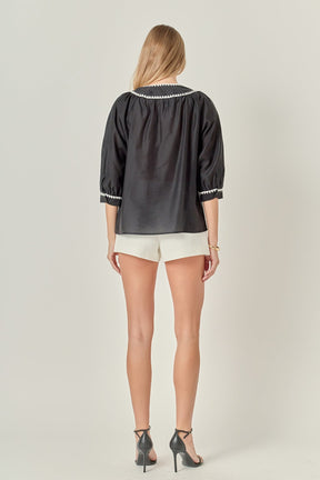 ENGLISH FACTORY - Embroidery Bow Detailed Top - TOPS available at Objectrare