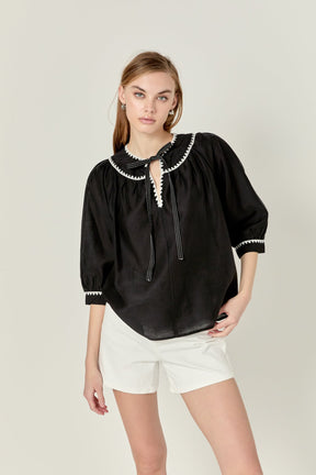 ENGLISH FACTORY - Embroidery Bow Detailed Top - TOPS available at Objectrare