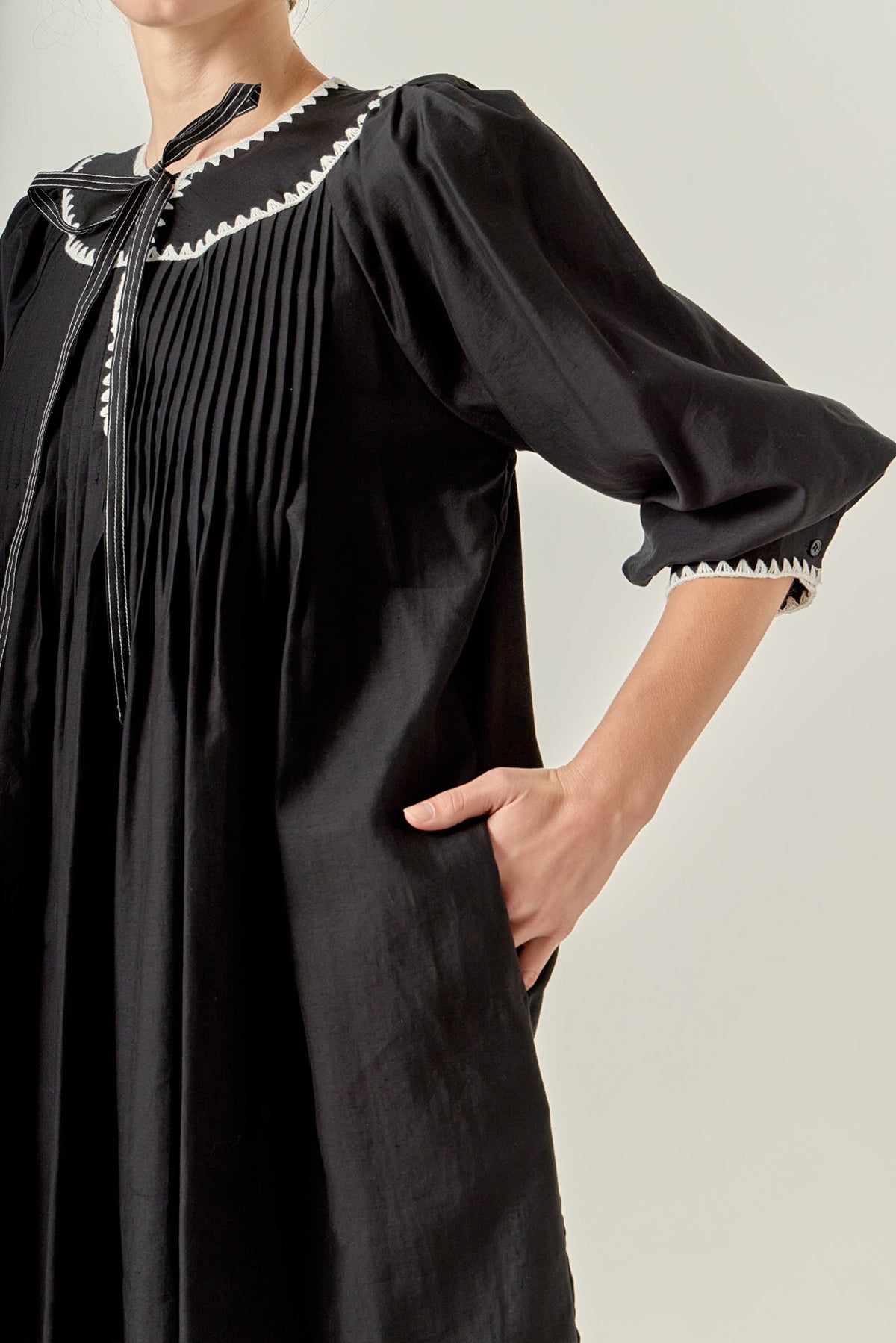 ENGLISH FACTORY - Embroidery Bow Detailed Mini Dress - DRESSES available at Objectrare