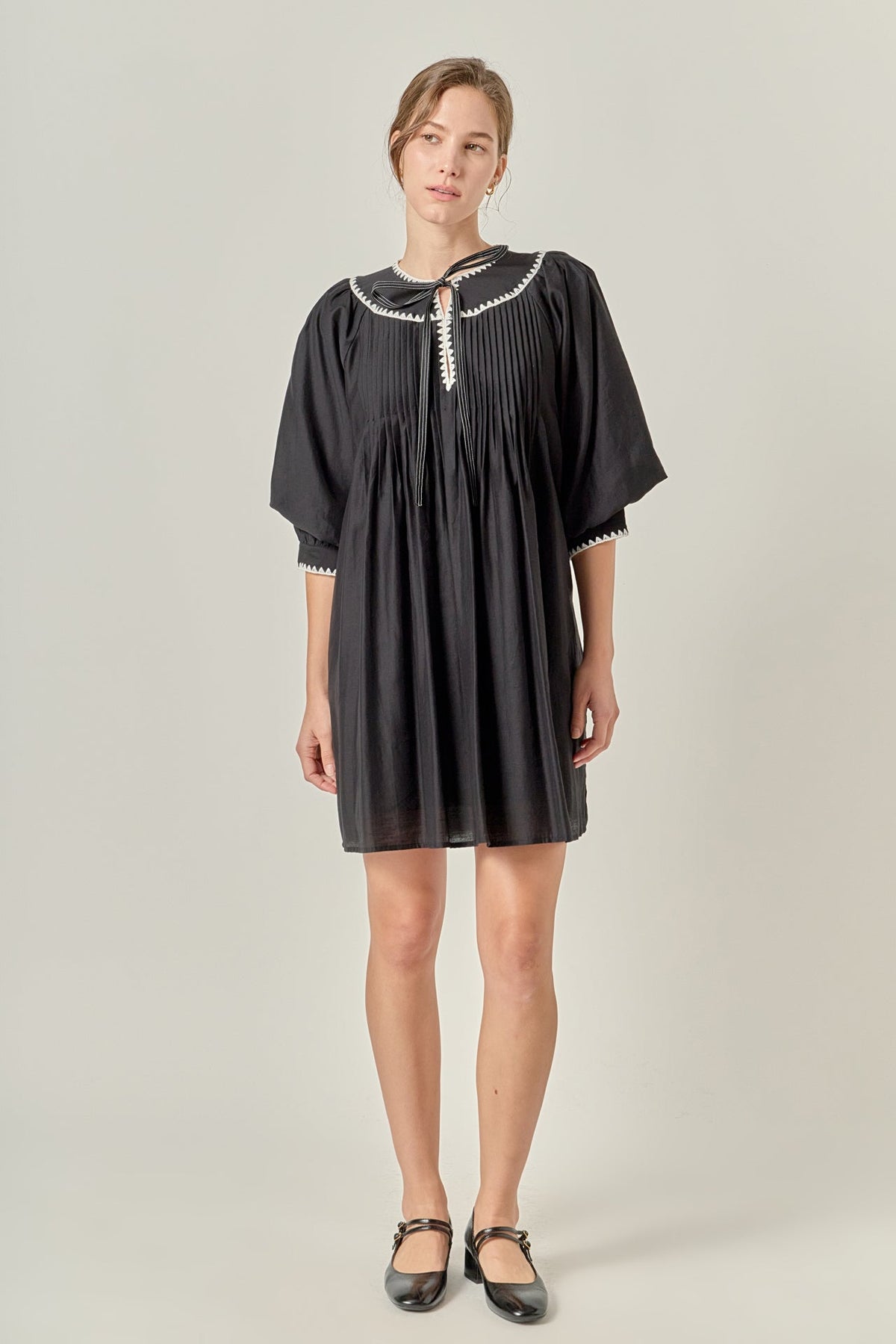 ENGLISH FACTORY - Embroidery Bow Detailed Mini Dress - DRESSES available at Objectrare