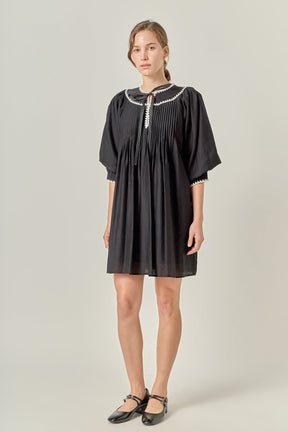 ENGLISH FACTORY - Embroidery Bow Detailed Mini Dress - DRESSES available at Objectrare