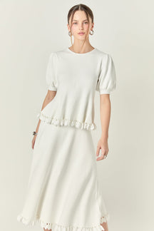 ENGLISH FACTORY - Lucia Puff Sleeve Peplum Knit Top - TOPS available at Objectrare