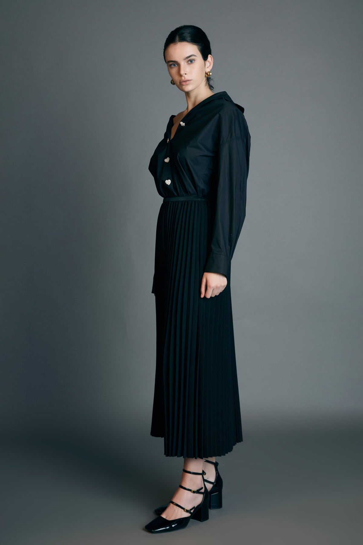 ENGLISH FACTORY - Pleated Midi Skirt in Black - SKIRTS available at Objectrare