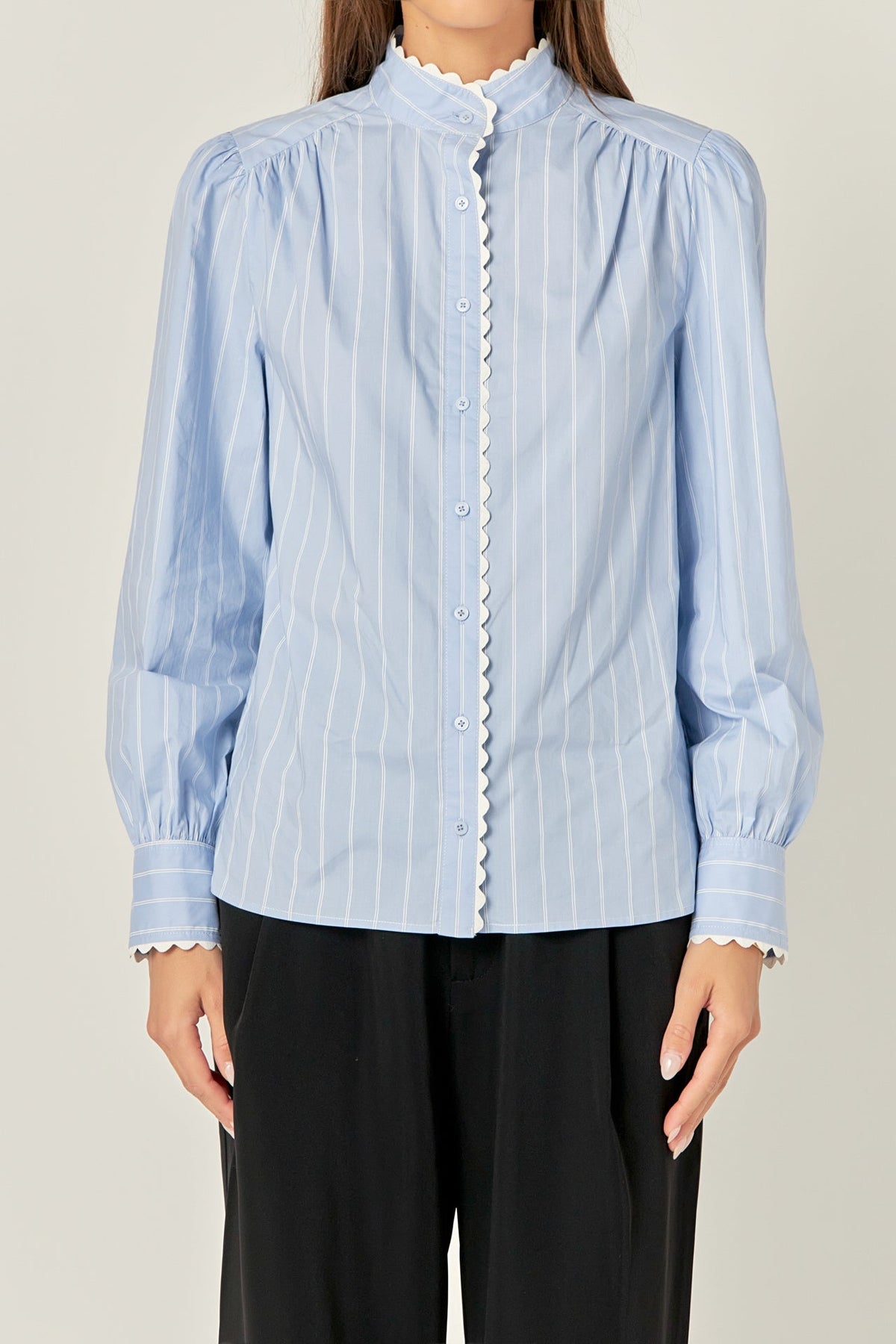 ENGLISH FACTORY - English Factory - Scallop Trimmed Stripe Shirt Blouse - TOPS available at Objectrare