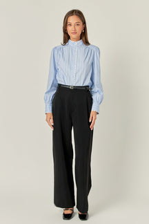 ENGLISH FACTORY - English Factory - Scallop Trimmed Stripe Shirt Blouse - SHIRTS & BLOUSES available at Objectrare