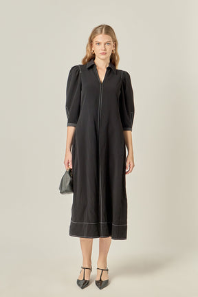 Contrast Stitch Midi Dress