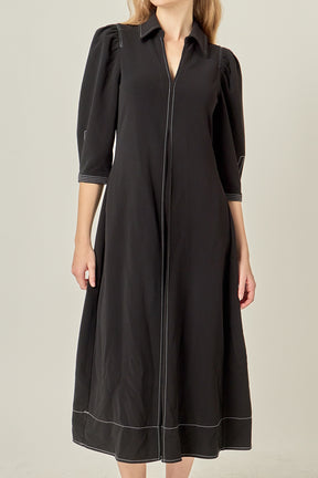 Contrast Stitch Midi Dress