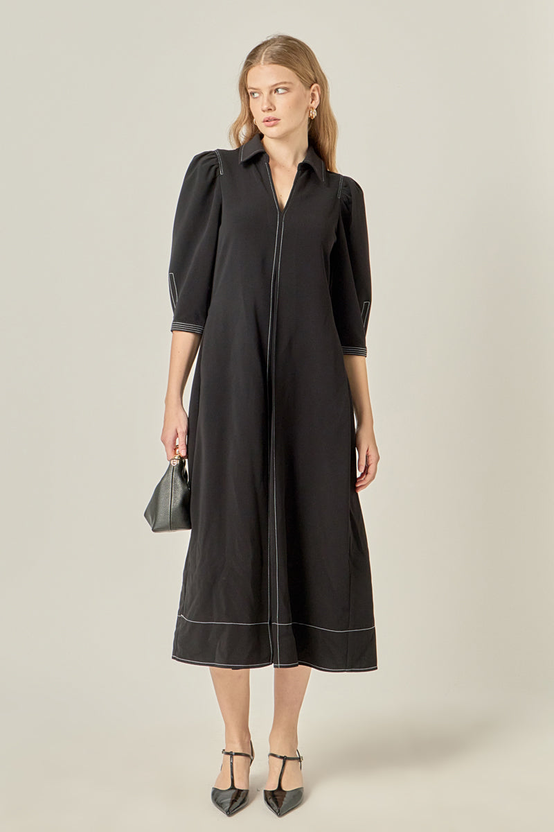 Contrast Stitch Midi Dress