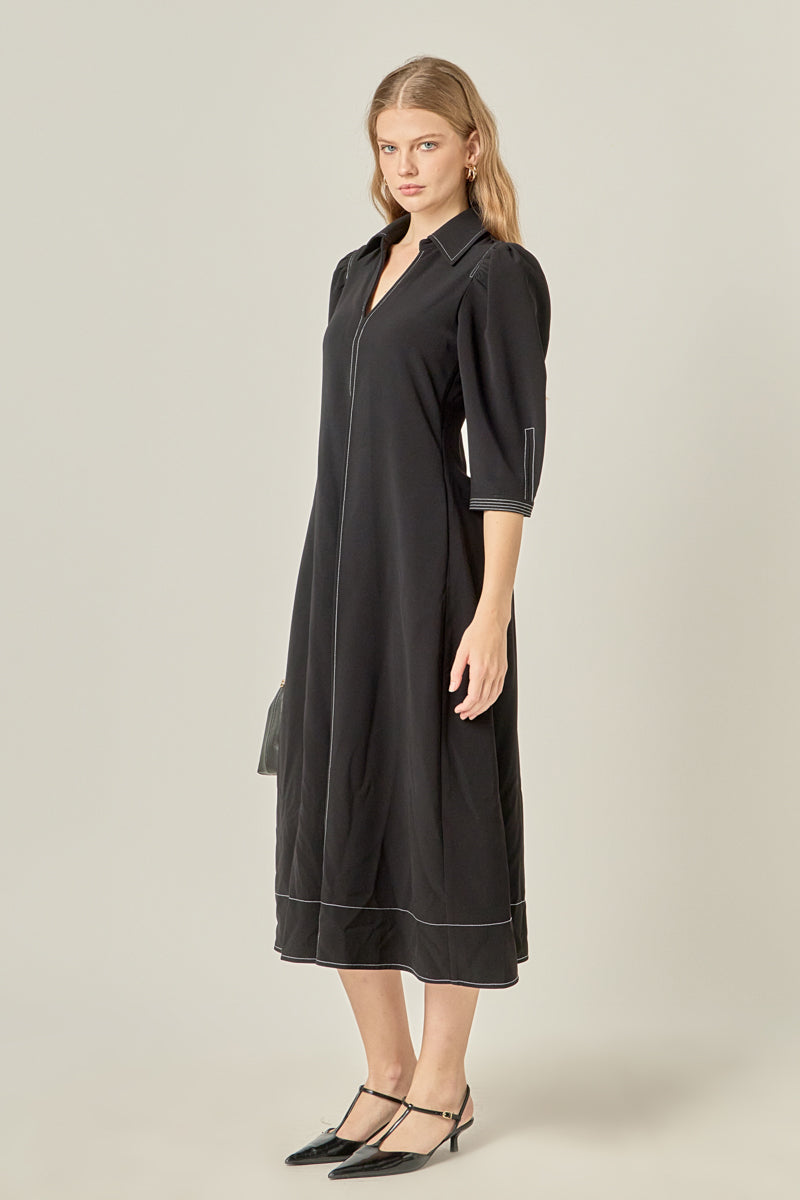 Contrast Stitch Midi Dress