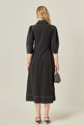 Contrast Stitch Midi Dress
