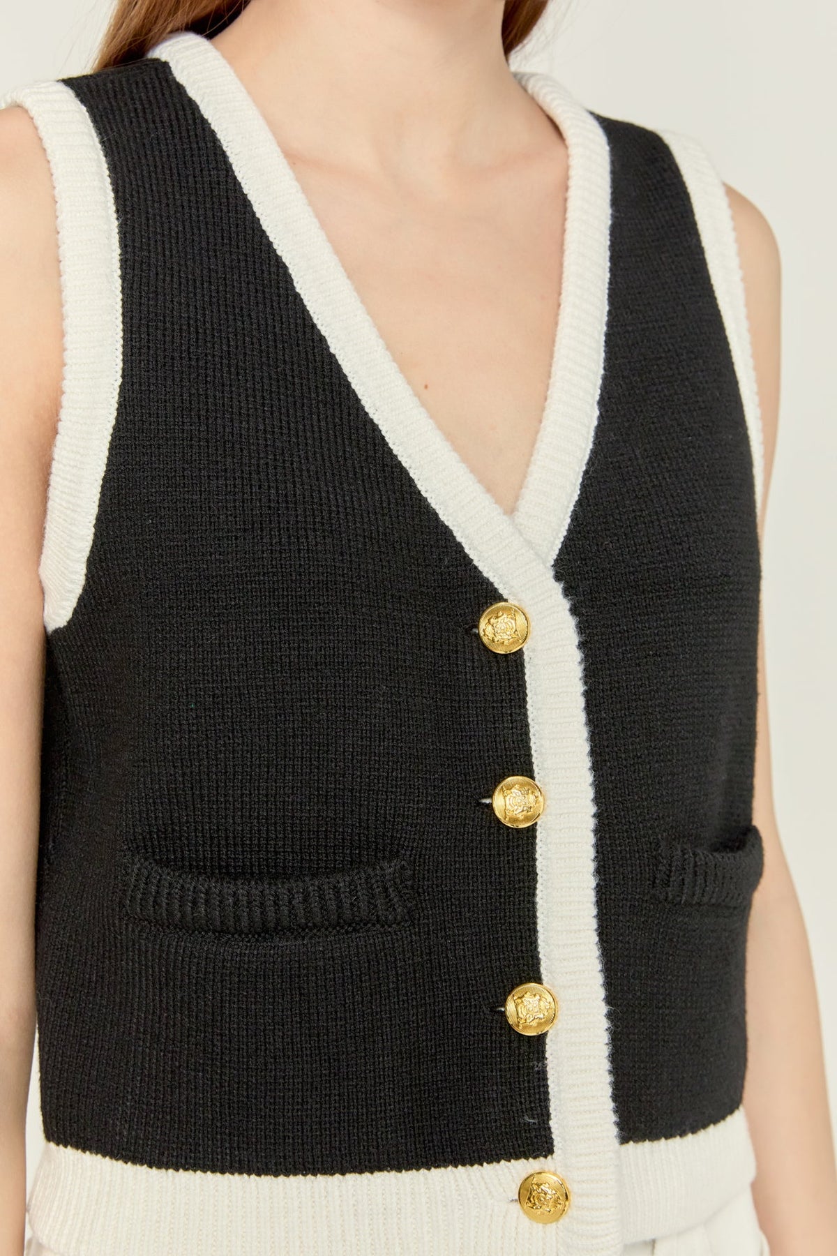 ENGLISH FACTORY - Linda Black and White Knit Vest - OUTERWEAR available at Objectrare