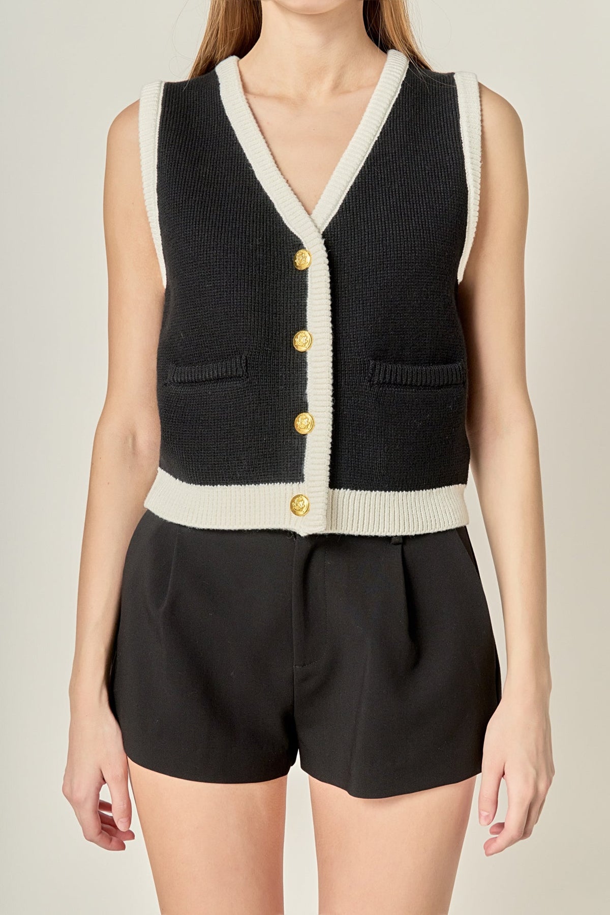 ENGLISH FACTORY - Linda Black and White Knit Vest - OUTERWEAR available at Objectrare