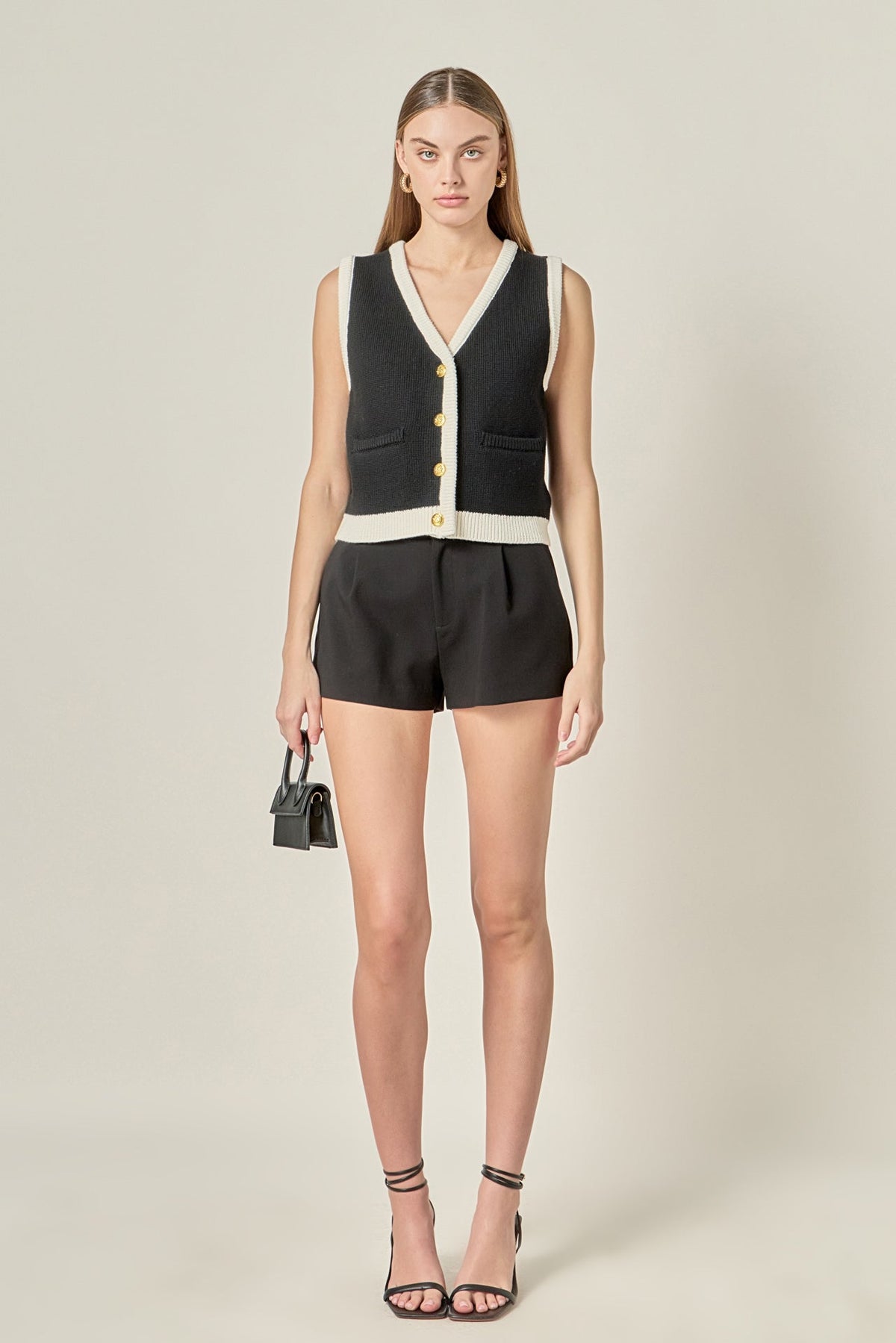 ENGLISH FACTORY - Linda Black and White Knit Vest - OUTERWEAR available at Objectrare