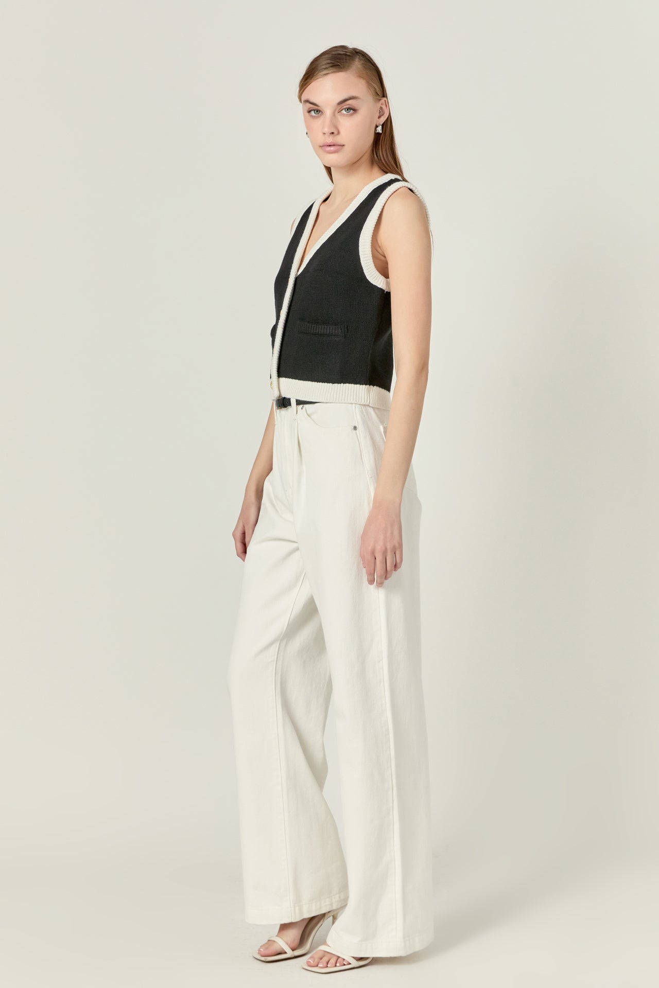ENGLISH FACTORY - Linda Black and White Knit Vest - OUTERWEAR available at Objectrare
