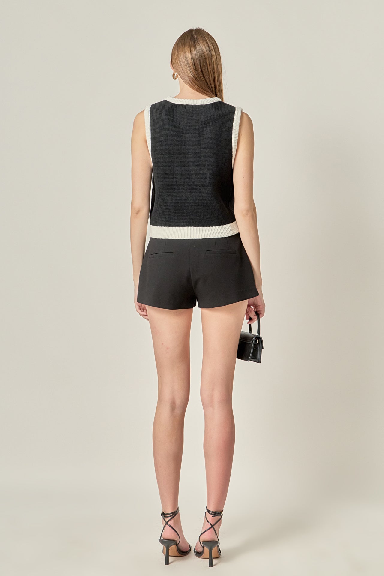 ENGLISH FACTORY - Linda Black and White Knit Vest - OUTERWEAR available at Objectrare