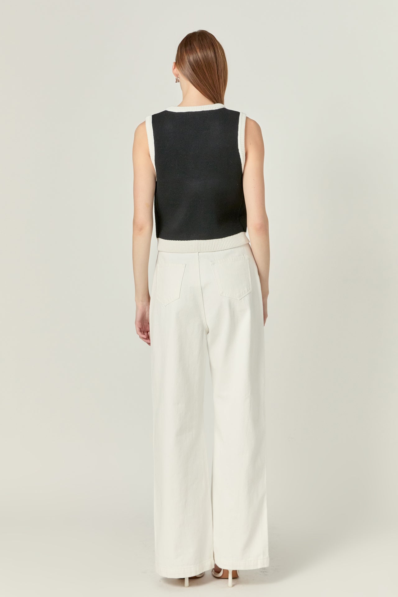 ENGLISH FACTORY - Linda Black and White Knit Vest - OUTERWEAR available at Objectrare