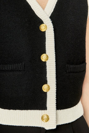 ENGLISH FACTORY - Linda Black and White Knit Vest - OUTERWEAR available at Objectrare