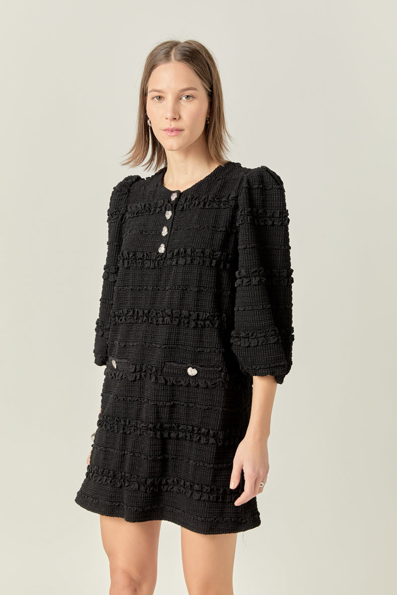 ENGLISH FACTORY - Smocked Fabric Puff Sleeve Mini Dress - DRESSES available at Objectrare