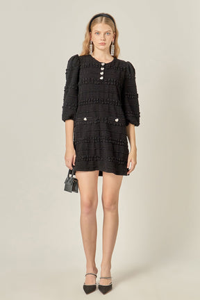 ENGLISH FACTORY - Heart Button Textured Mini Dress - DRESSES available at Objectrare