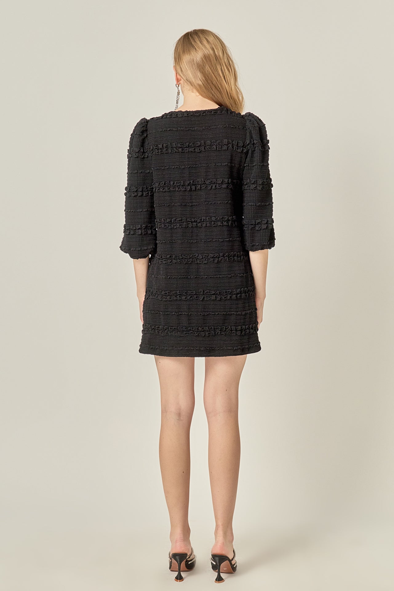 ENGLISH FACTORY - Heart Button Textured Mini Dress - DRESSES available at Objectrare