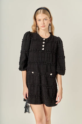 ENGLISH FACTORY - Heart Button Textured Mini Dress - DRESSES available at Objectrare