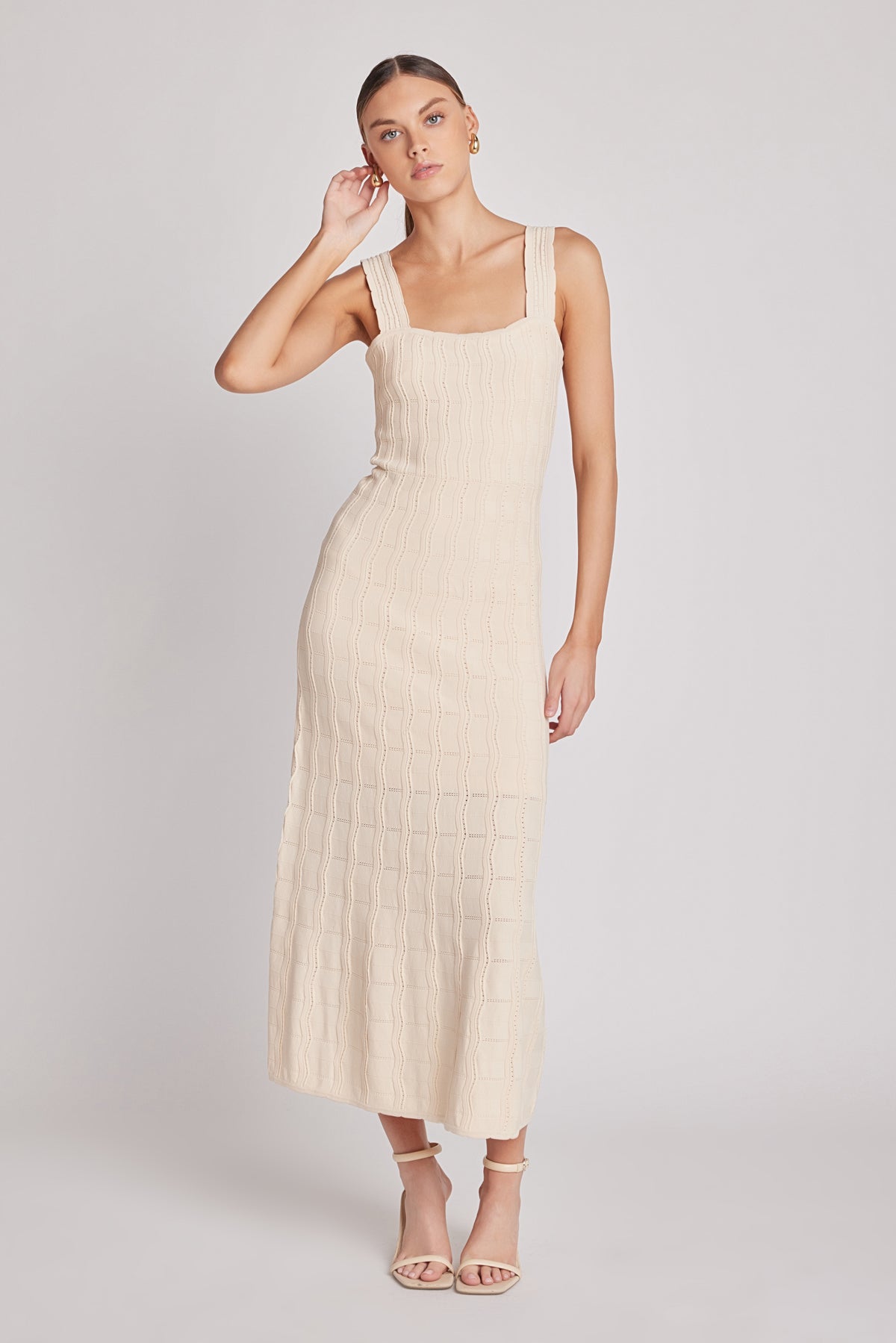 Scallop Knited Sleeveless Midi Dress