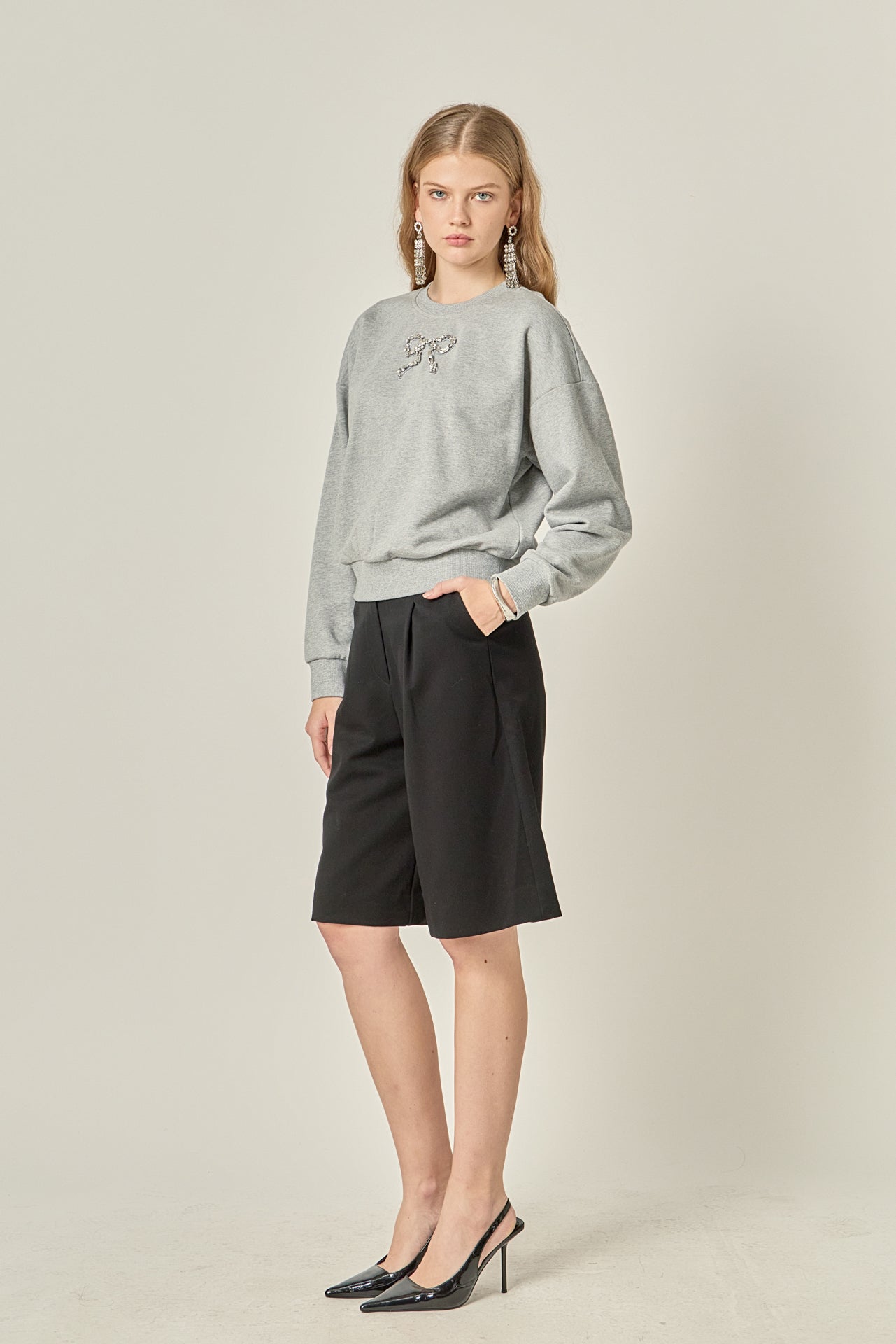 ENGLISH FACTORY - Rhinestone Bow Sweatshirt - SWEATERS & KNITS available at Objectrare