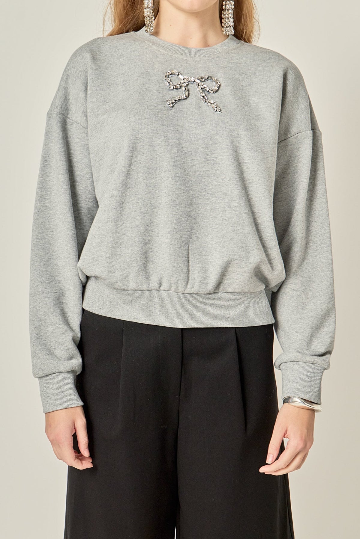 ENGLISH FACTORY - Rhinestone Bow Sweatshirt - SWEATERS & KNITS available at Objectrare