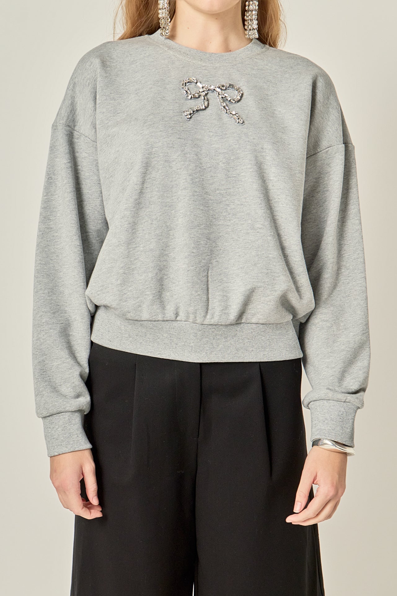 ENGLISH FACTORY - Rhinestone Bow Sweatshirt - SWEATERS & KNITS available at Objectrare